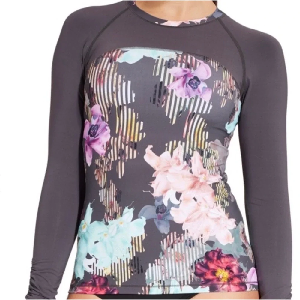 CALIA Carrie Underwood Floral Long Sleeve Rash Guard Swim Top XS NWT